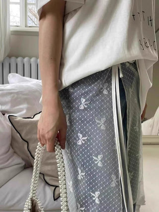 Korean Sweet mesh mid-length skirt