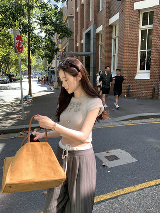 Korean retro contrasting color drawing pants