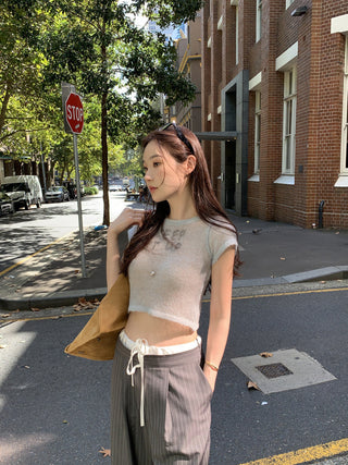 Korean retro contrasting color drawing pants