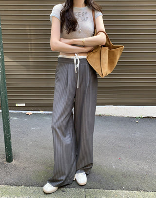Korean retro contrasting color drawing pants