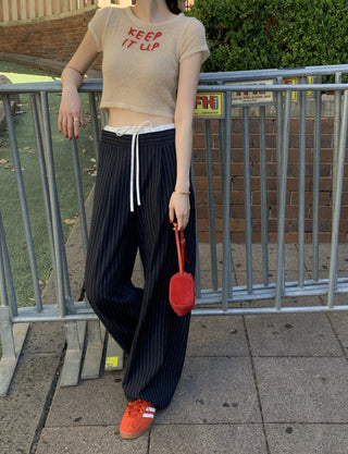 Korean retro contrasting color drawing pants