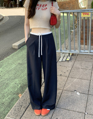 Korean retro contrasting color drawing pants