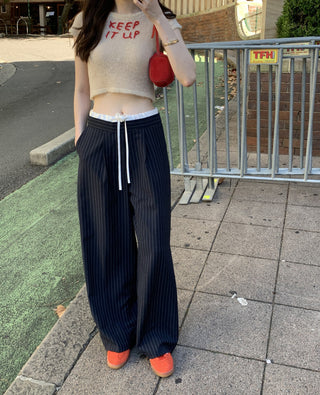 Korean retro contrasting color drawing pants