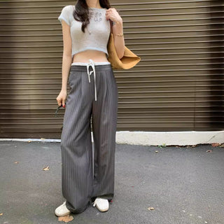 Korean retro contrasting color drawing pants