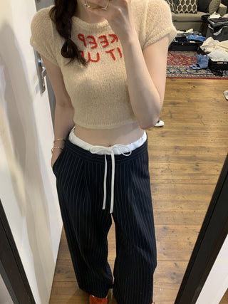 Korean retro contrasting color drawing pants
