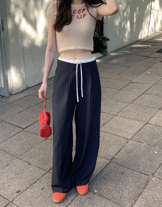 Korean retro contrasting color drawing pants