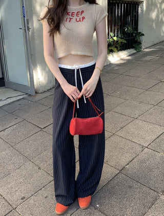 Korean retro contrasting color drawing pants