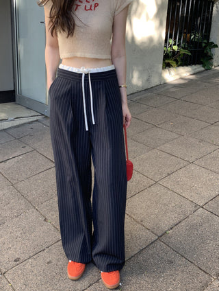 Korean retro contrasting color drawing pants