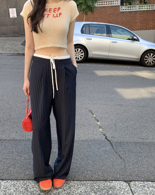 Korean retro contrasting color drawing pants