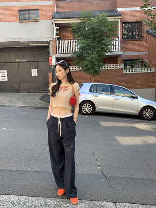 Korean retro contrasting color drawing pants