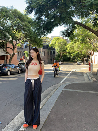 Korean retro contrasting color drawing pants
