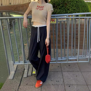 Korean retro contrasting color drawing pants