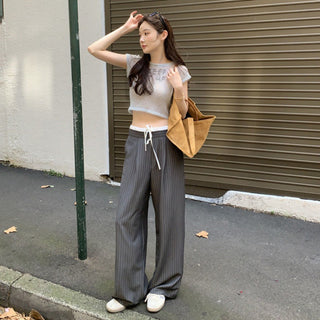Korean retro contrasting color drawing pants