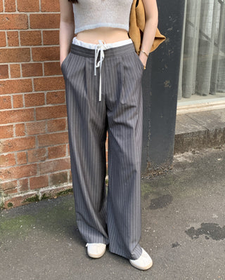 Korean retro contrasting color drawing pants