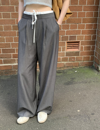 Korean retro contrasting color drawing pants