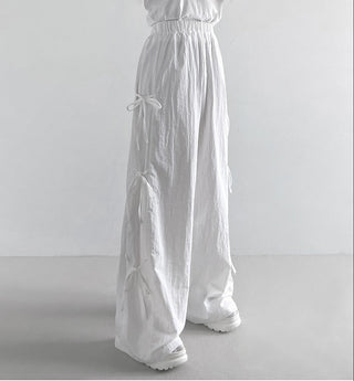 Strap bows wide -leg pants