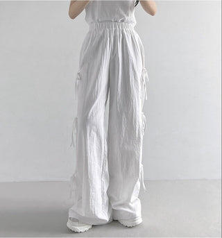 Strap bows wide -leg pants