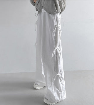 Strap bows wide -leg pants