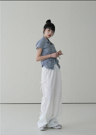 Strap bows wide -leg pants