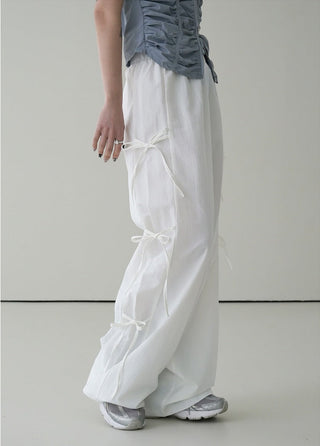 Strap bows wide -leg pants