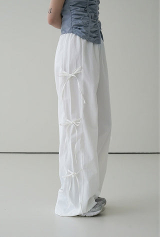 Strap bows wide -leg pants