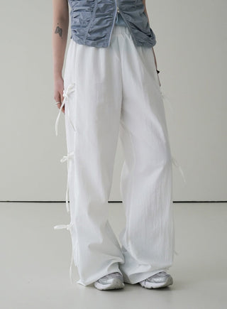 Strap bows wide -leg pants