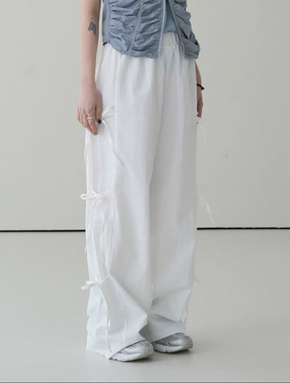 Strap bows wide -leg pants