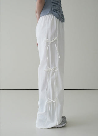Strap bows wide -leg pants