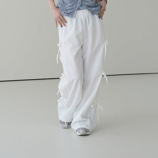 Strap bows wide -leg pants