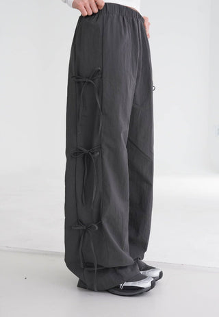 Strap bows wide -leg pants