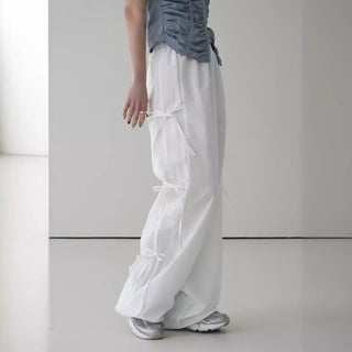 Strap bows wide -leg pants