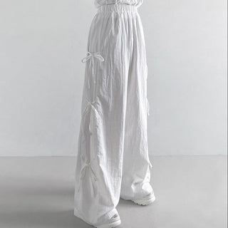 Strap bows wide -leg pants