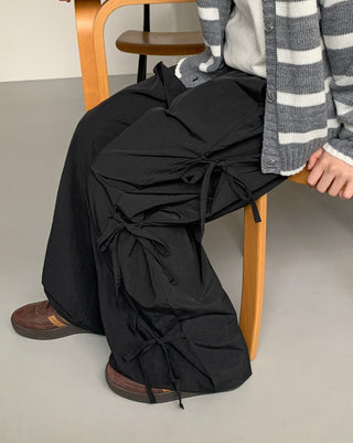 Strap bows wide -leg pants