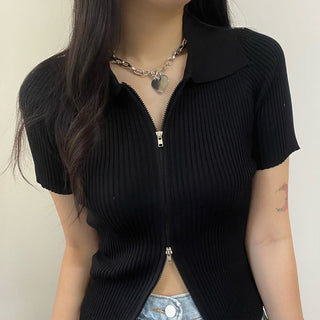 Zip up crop sweater
