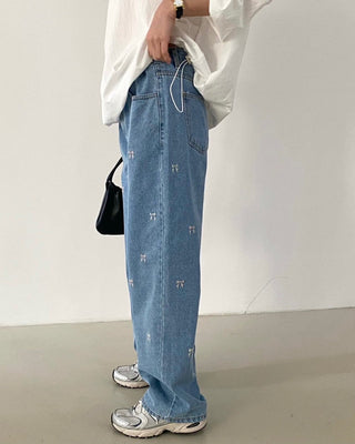 Embroidery Bows Loose jeans