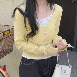 Floral Stitching Fake Two-piece knit top