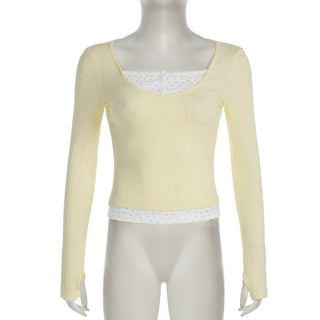 Floral Stitching Fake Two-piece knit top