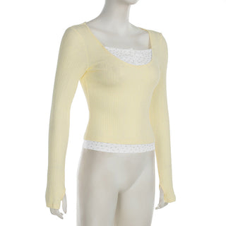Floral Stitching Fake Two-piece knit top