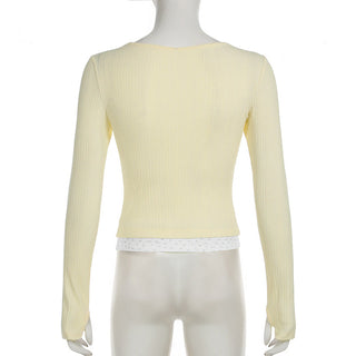Floral Stitching Fake Two-piece knit top