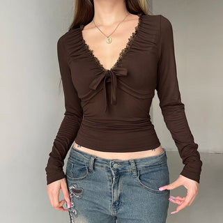 V-neck Lace-up T-shirt
