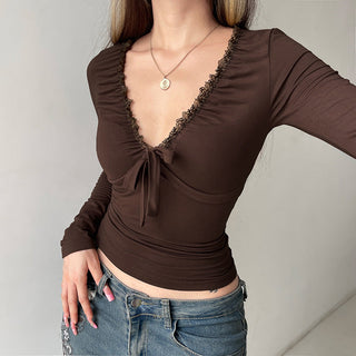 V-neck Lace-up T-shirt