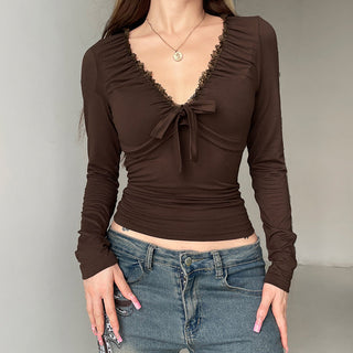V-neck Lace-up T-shirt