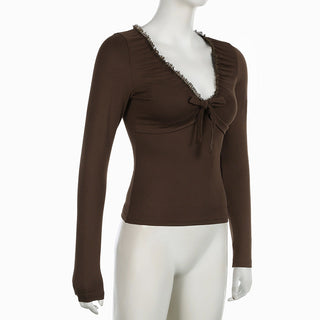 V-neck Lace-up T-shirt