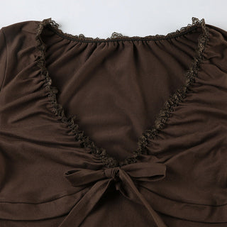 V-neck Lace-up T-shirt