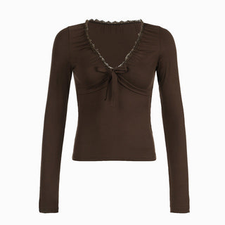V-neck Lace-up T-shirt