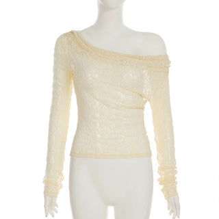 Slim mesh lace long-sleeved blouse