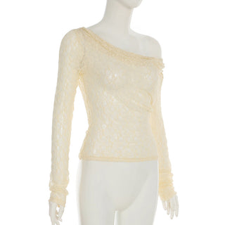Slim mesh lace long-sleeved blouse