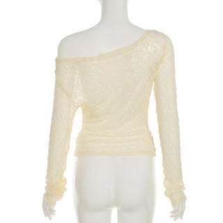 Slim mesh lace long-sleeved blouse
