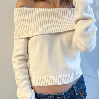Solid Color Lapel Shoulder Woolen Top