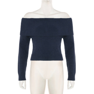 Solid Color Lapel Shoulder Woolen Top